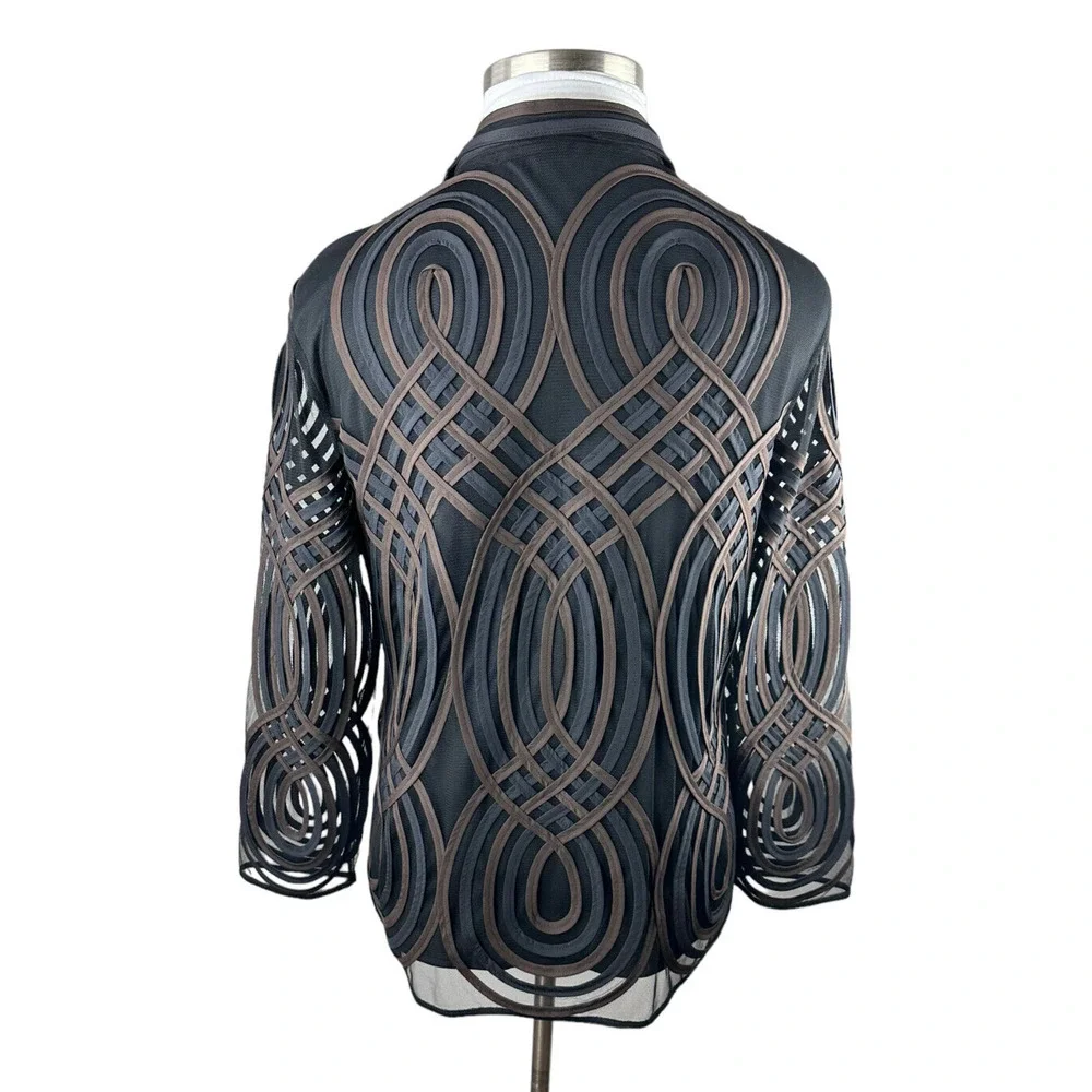 Chico's Travelers Collection Neutral Swirl Strip Jacket Lightweight Size 3 16 18 - Picture 5 of 10